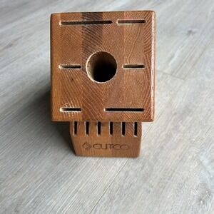 Cutco Wooden Knife Block Holder 13 Slot‎ Storage 12 Knives 1 Sharpener Solid Oak